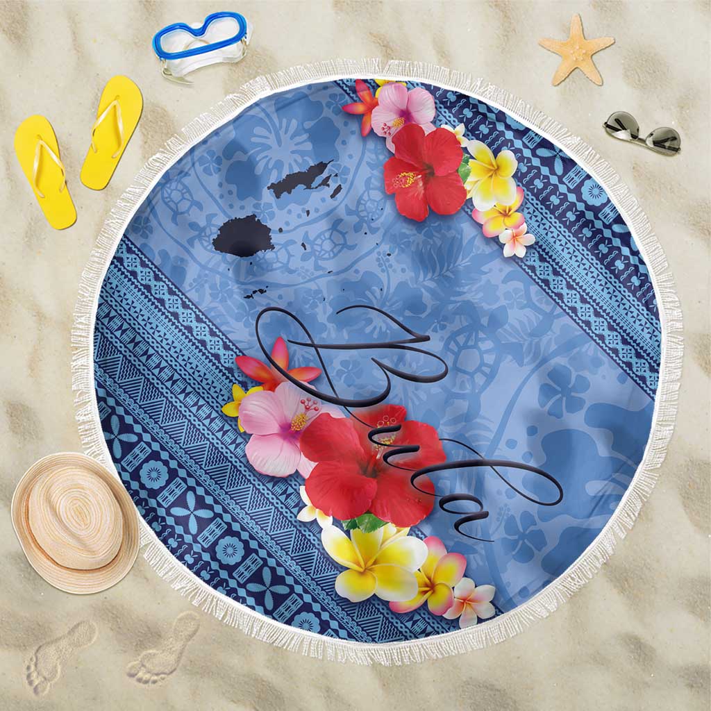 Bula Fiji Hibiscus and Plumeria Flowers Beach Blanket Tapa Tattoo Polynesian Pattern