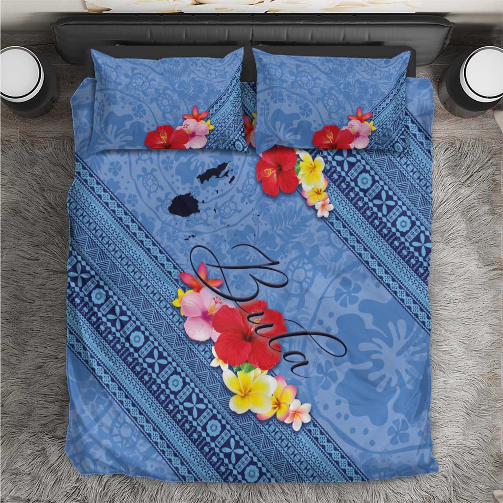 Bula Fiji Hibiscus and Plumeria Flowers Bedding Set Tapa Tattoo Polynesian Pattern