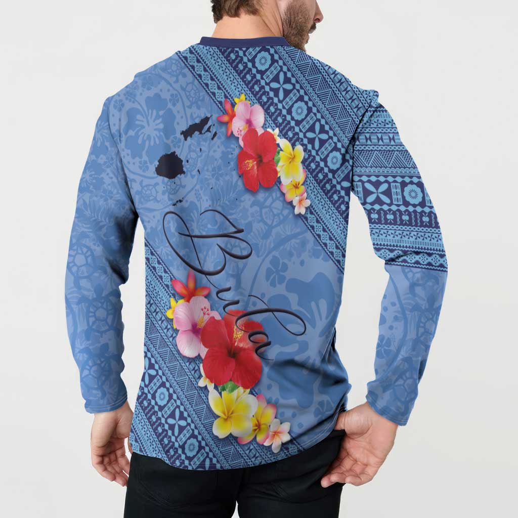 Bula Fiji Hibiscus and Plumeria Flowers Button Sweatshirt Tapa Tattoo Polynesian Pattern
