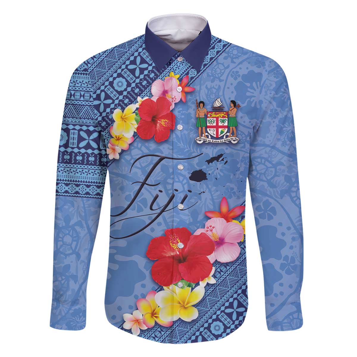 Bula Fiji Hibiscus and Plumeria Flowers Family Matching Off The Shoulder Long Sleeve Dress and Hawaiian Shirt Tapa Tattoo Polynesian Pattern