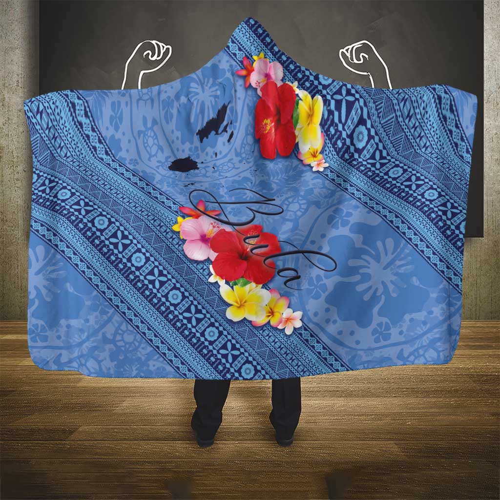 Bula Fiji Hibiscus and Plumeria Flowers Hooded Blanket Tapa Tattoo Polynesian Pattern