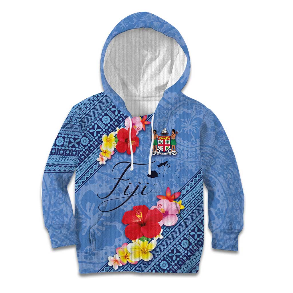 Bula Fiji Hibiscus and Plumeria Flowers Kid Hoodie Tapa Tattoo Polynesian Pattern