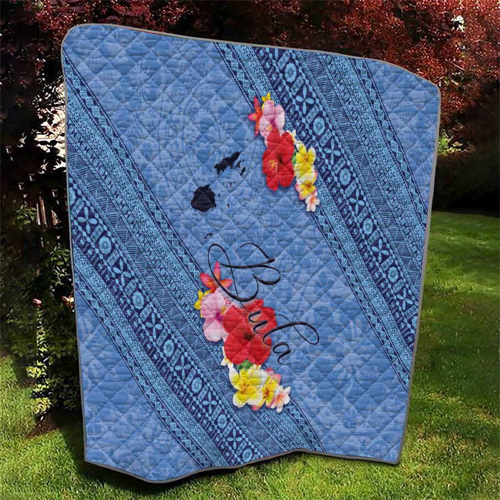 Bula Fiji Hibiscus and Plumeria Flowers Quilt Tapa Tattoo Polynesian Pattern