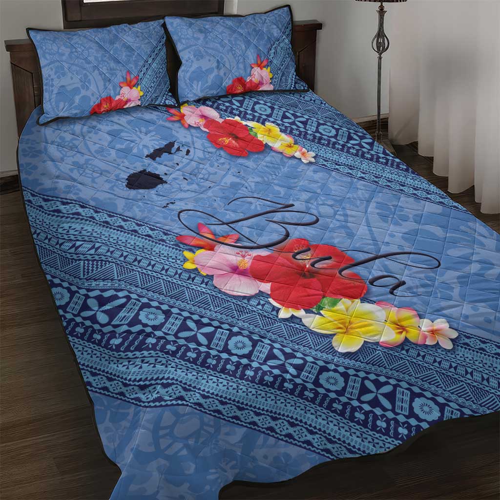 Bula Fiji Hibiscus and Plumeria Flowers Quilt Bed Set Tapa Tattoo Polynesian Pattern