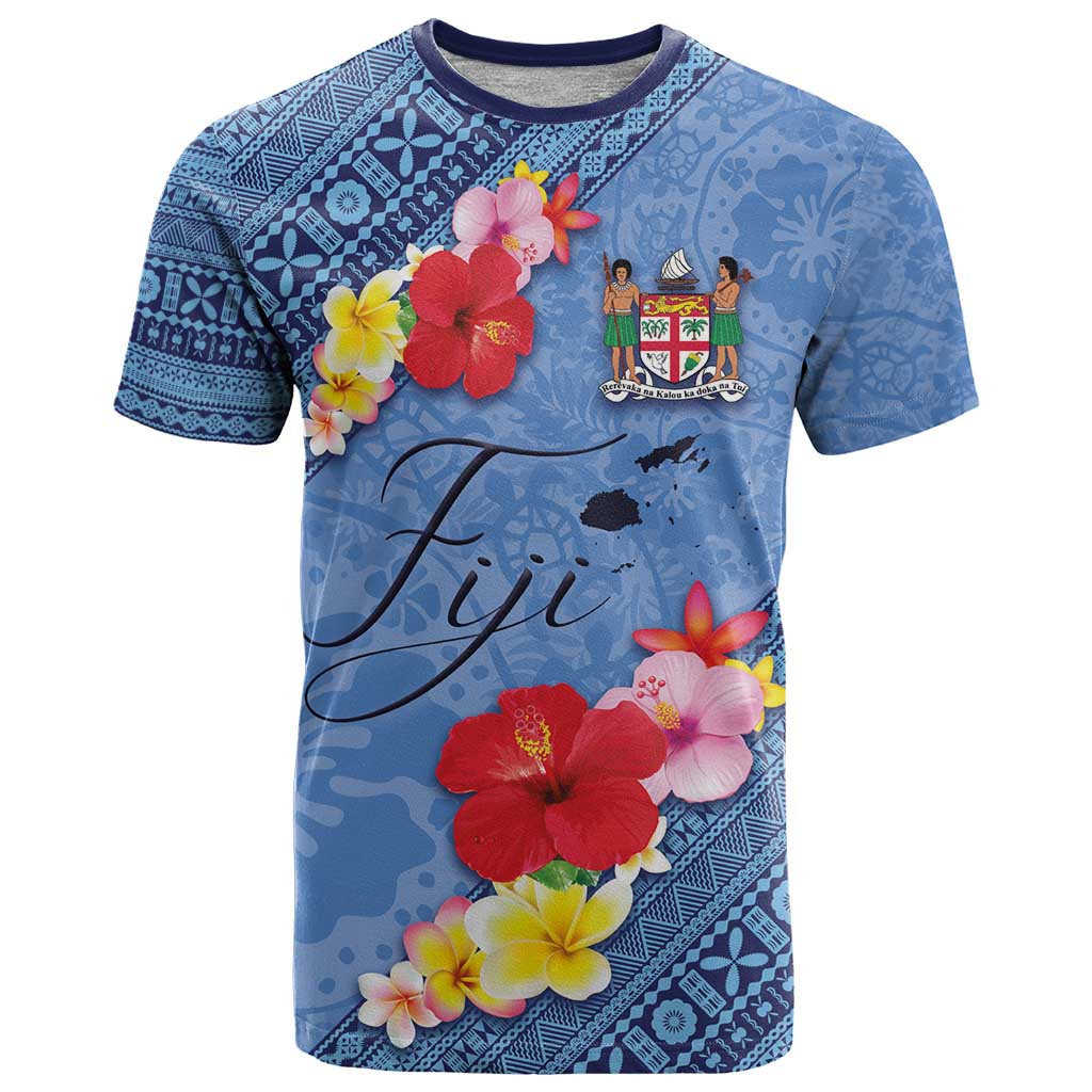 Bula Fiji Hibiscus and Plumeria Flowers T Shirt Tapa Tattoo Polynesian Pattern