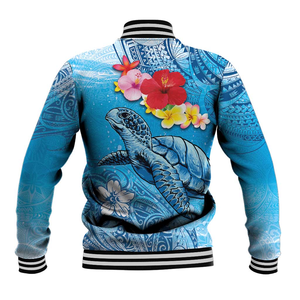 Hawaii Sea Turtle and Tropical Flowers Baseball Jacket Polynesian Tattoo Undersea Vibe LT03 - Polynesian Pride