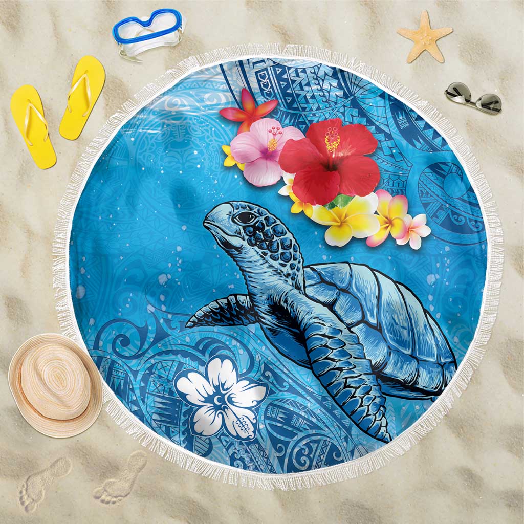 Hawaii Sea Turtle and Tropical Flowers Beach Blanket Polynesian Tattoo Undersea Vibe