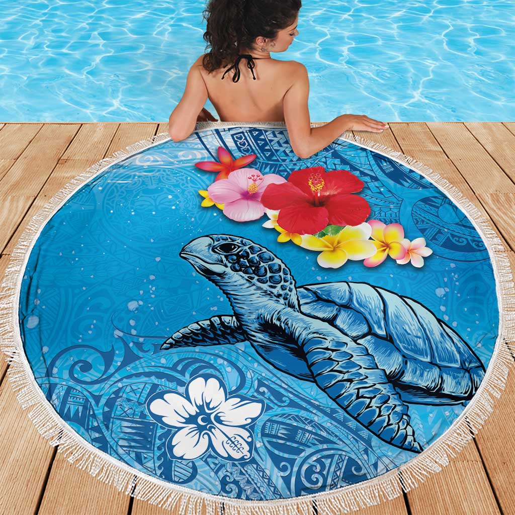 Hawaii Sea Turtle and Tropical Flowers Beach Blanket Polynesian Tattoo Undersea Vibe LT03 - Polynesian Pride