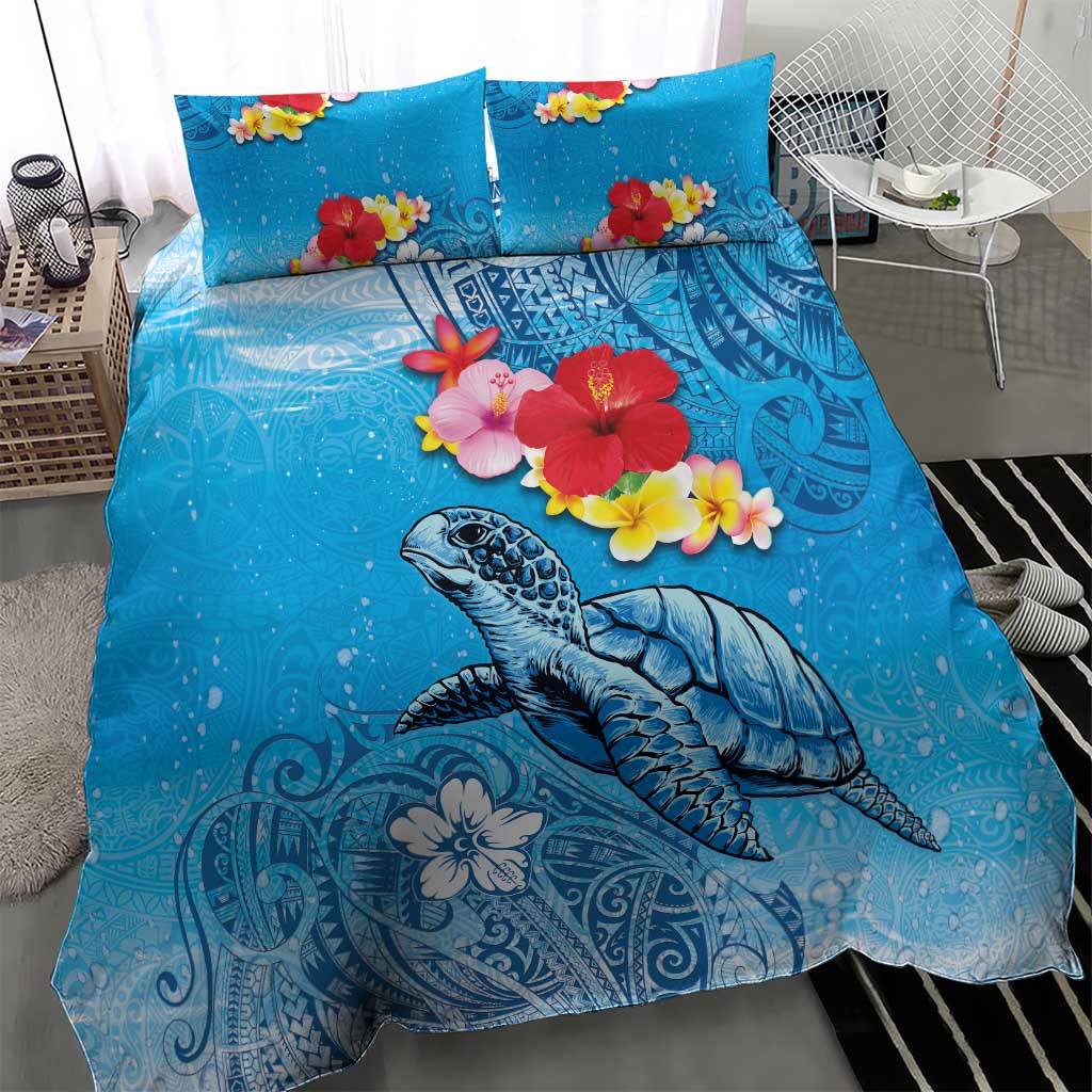 Hawaii Sea Turtle and Tropical Flowers Bedding Set Polynesian Tattoo Undersea Vibe LT03 - Polynesian Pride