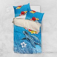 Hawaii Sea Turtle and Tropical Flowers Bedding Set Polynesian Tattoo Undersea Vibe LT03 US Twin 172cm x 218cm Blue - Polynesian Pride