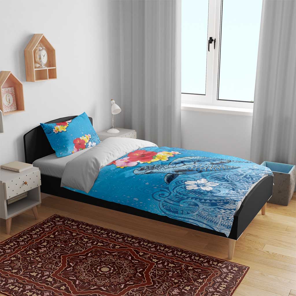 Hawaii Sea Turtle and Tropical Flowers Bedding Set Polynesian Tattoo Undersea Vibe LT03 - Polynesian Pride