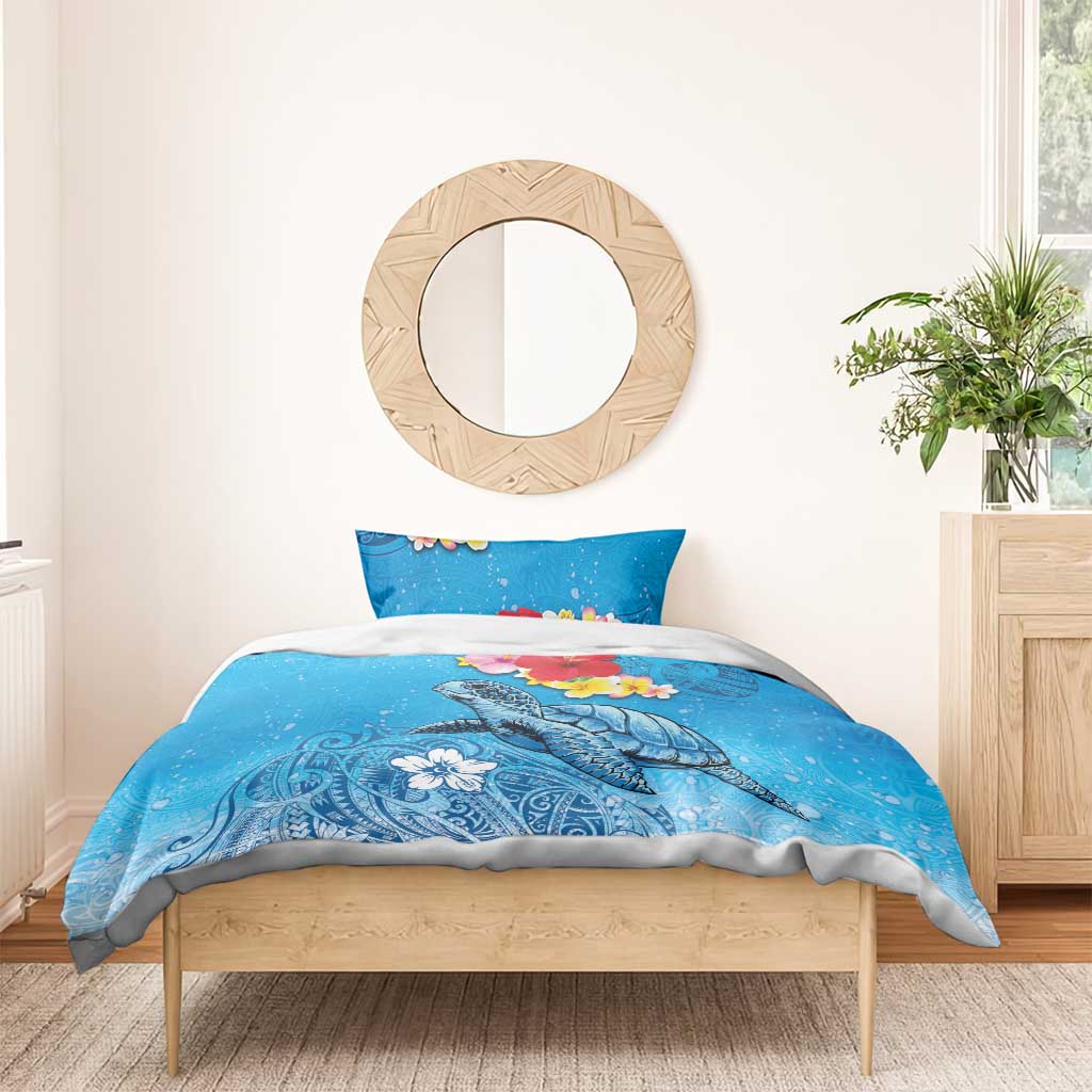 Hawaii Sea Turtle and Tropical Flowers Bedding Set Polynesian Tattoo Undersea Vibe LT03 - Polynesian Pride