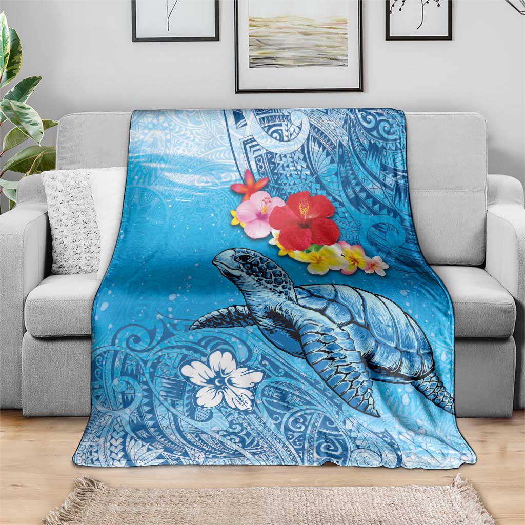 Hawaii Sea Turtle and Tropical Flowers Blanket Polynesian Tattoo Undersea Vibe LT03 - Polynesian Pride