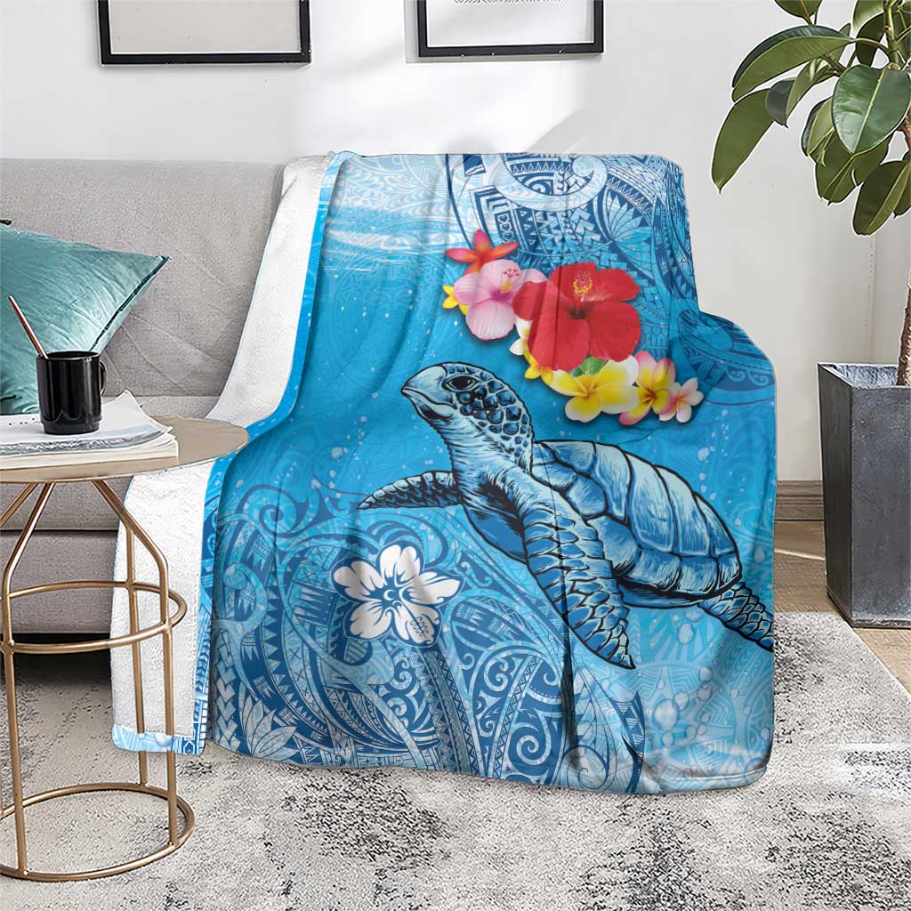Hawaii Sea Turtle and Tropical Flowers Blanket Polynesian Tattoo Undersea Vibe LT03 - Polynesian Pride