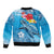 Hawaii Sea Turtle and Tropical Flowers Bomber Jacket Polynesian Tattoo Undersea Vibe