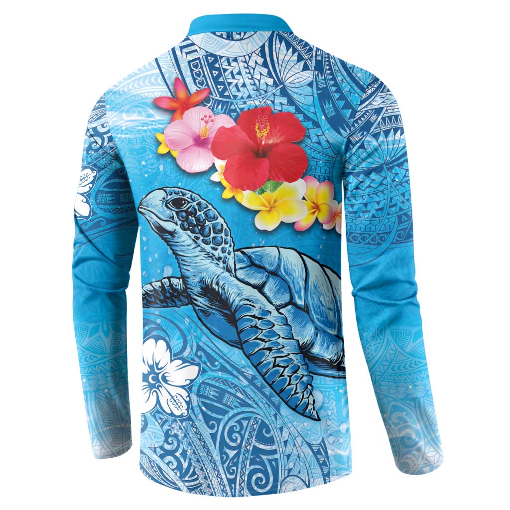 Hawaii Sea Turtle and Tropical Flowers Button Sweatshirt Polynesian Tattoo Undersea Vibe LT03 - Polynesian Pride