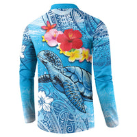Hawaii Sea Turtle and Tropical Flowers Button Sweatshirt Polynesian Tattoo Undersea Vibe LT03 - Polynesian Pride