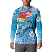 Hawaii Sea Turtle and Tropical Flowers Button Sweatshirt Polynesian Tattoo Undersea Vibe LT03 - Polynesian Pride