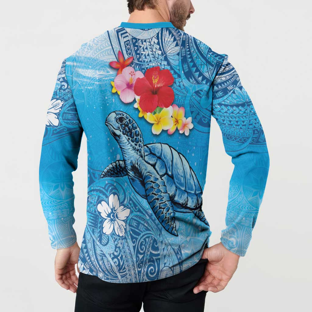 Hawaii Sea Turtle and Tropical Flowers Button Sweatshirt Polynesian Tattoo Undersea Vibe LT03 - Polynesian Pride