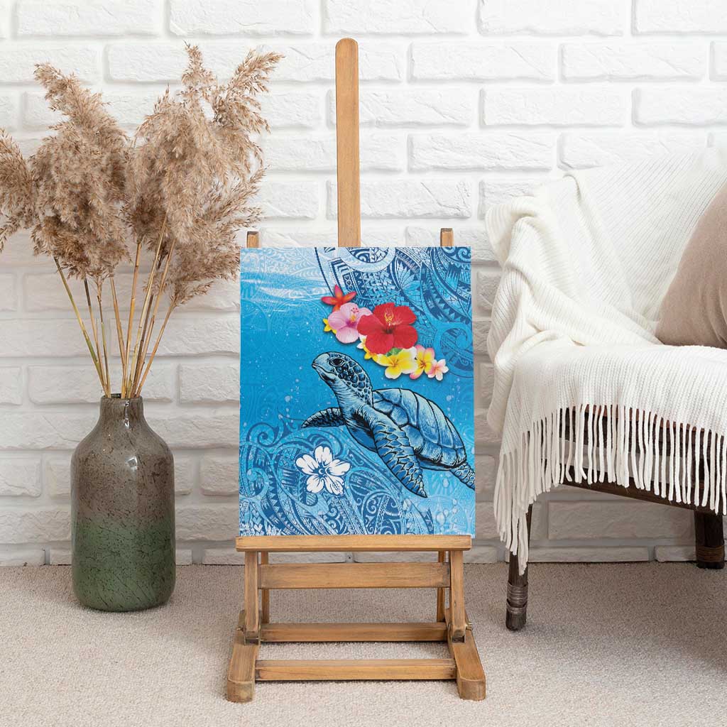 Hawaii Sea Turtle and Tropical Flowers Canvas Wall Art Polynesian Tattoo Undersea Vibe LT03 - Polynesian Pride