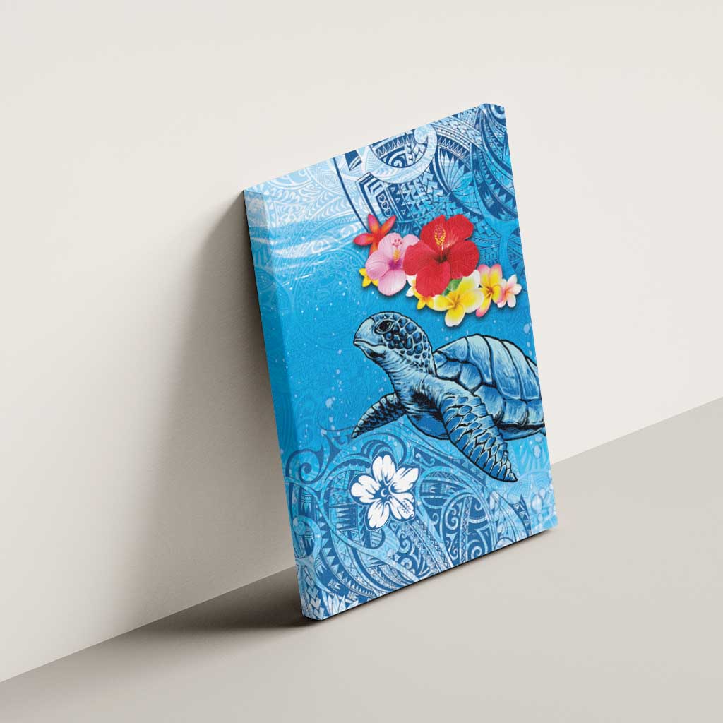Hawaii Sea Turtle and Tropical Flowers Canvas Wall Art Polynesian Tattoo Undersea Vibe LT03 - Polynesian Pride