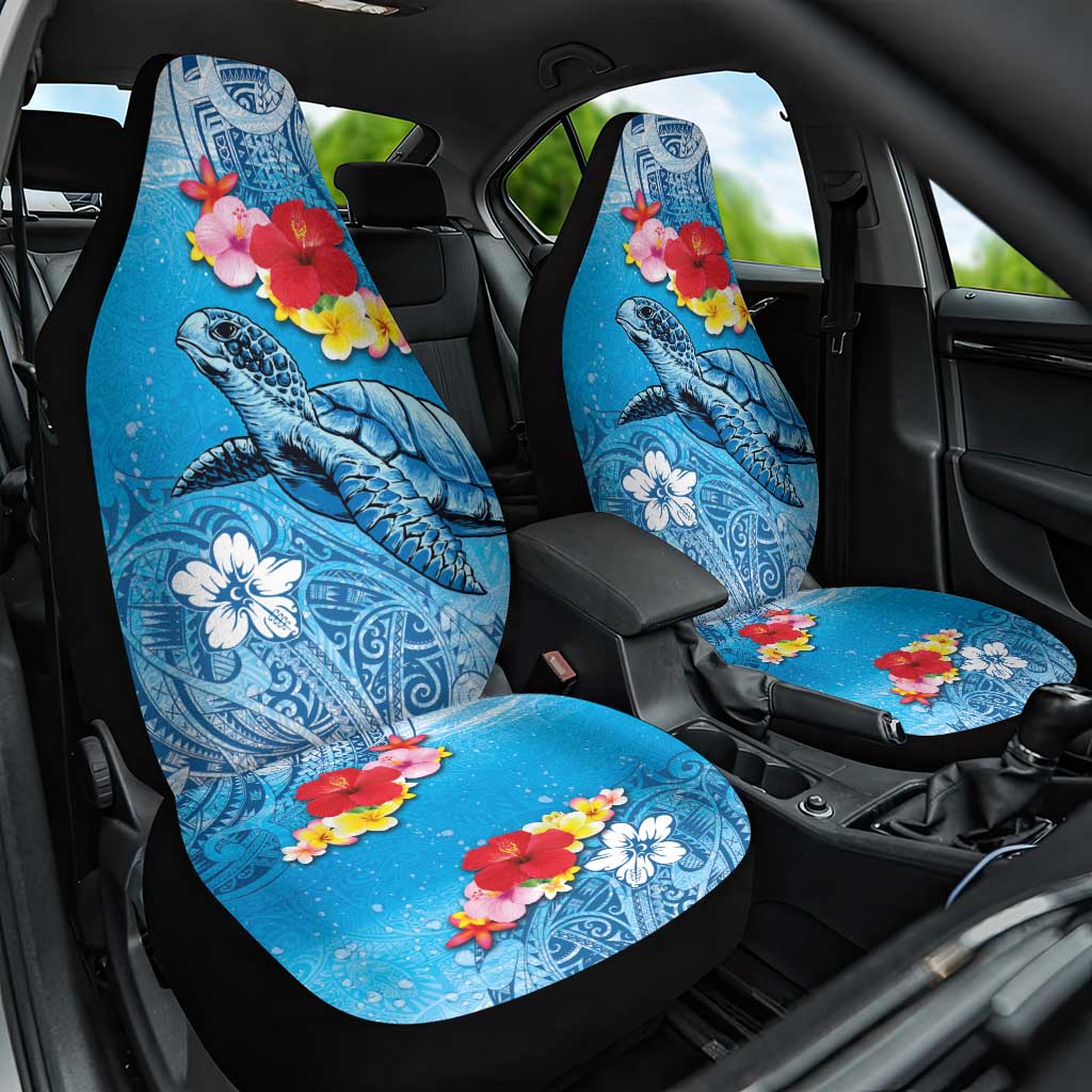 Hawaii Sea Turtle and Tropical Flowers Car Seat Cover Polynesian Tattoo Undersea Vibe