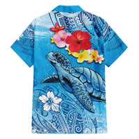 Hawaii Sea Turtle and Tropical Flowers Family Matching Off Shoulder Maxi Dress and Hawaiian Shirt Polynesian Tattoo Undersea Vibe