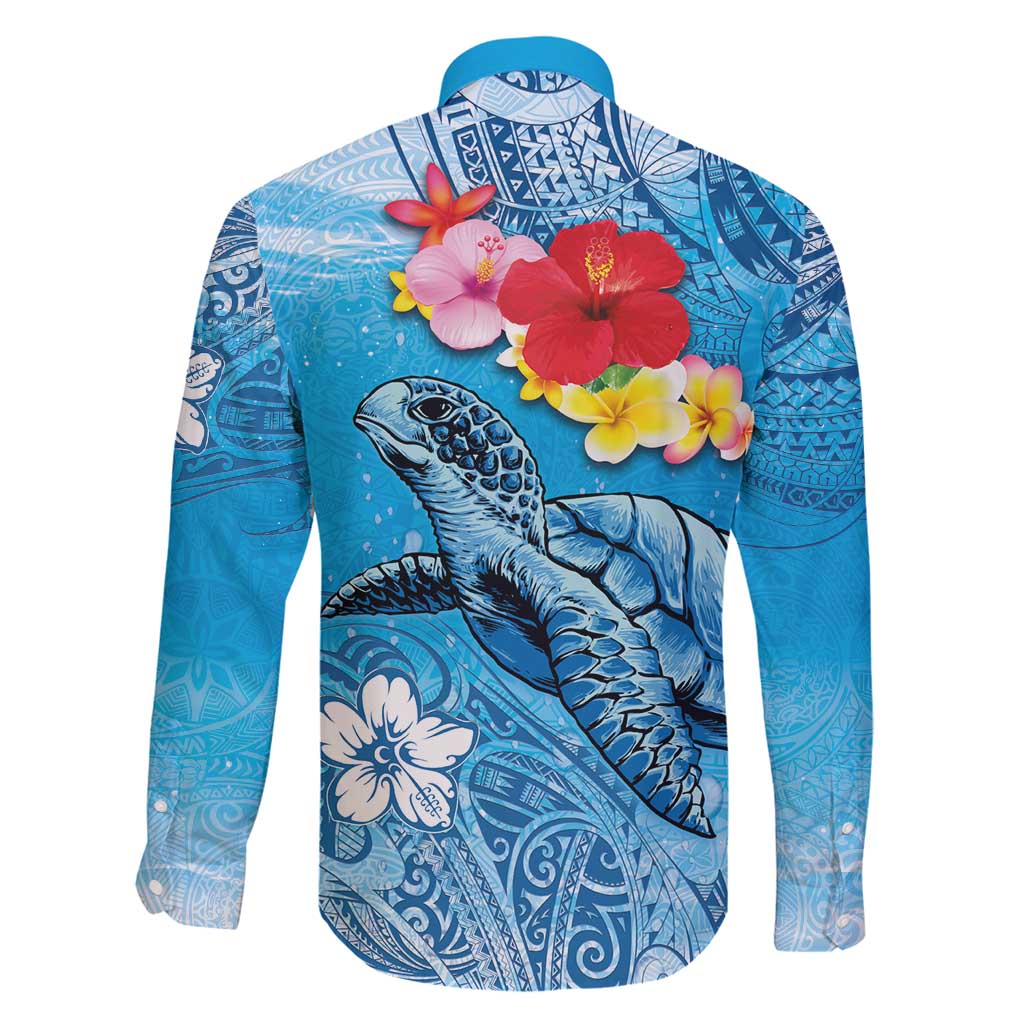 Hawaii Sea Turtle and Tropical Flowers Family Matching Off Shoulder Maxi Dress and Hawaiian Shirt Polynesian Tattoo Undersea Vibe