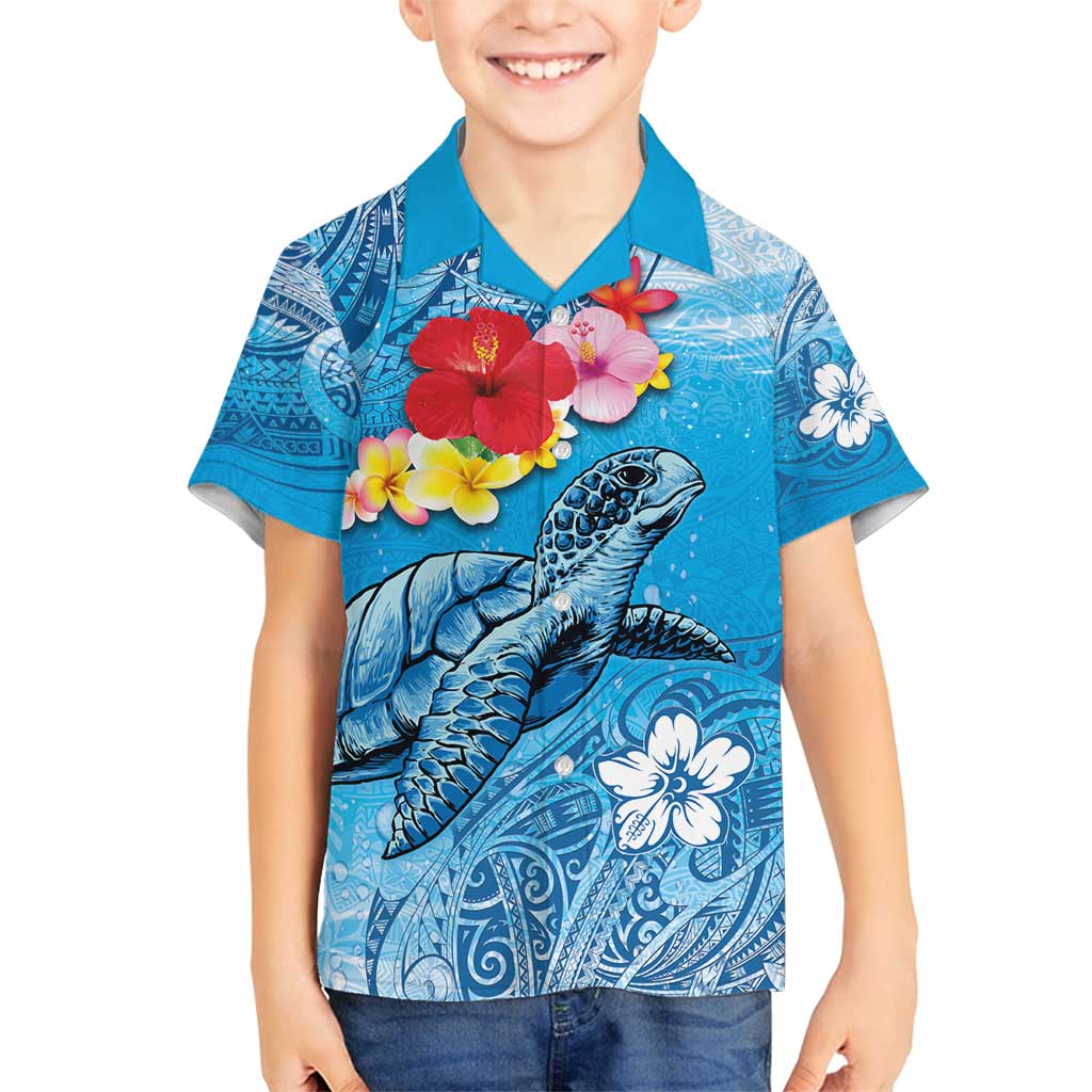 Hawaii Sea Turtle and Tropical Flowers Family Matching Off Shoulder Maxi Dress and Hawaiian Shirt Polynesian Tattoo Undersea Vibe