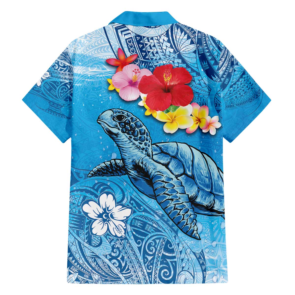 Hawaii Sea Turtle and Tropical Flowers Family Matching Off Shoulder Short Dress and Hawaiian Shirt Polynesian Tattoo Undersea Vibe