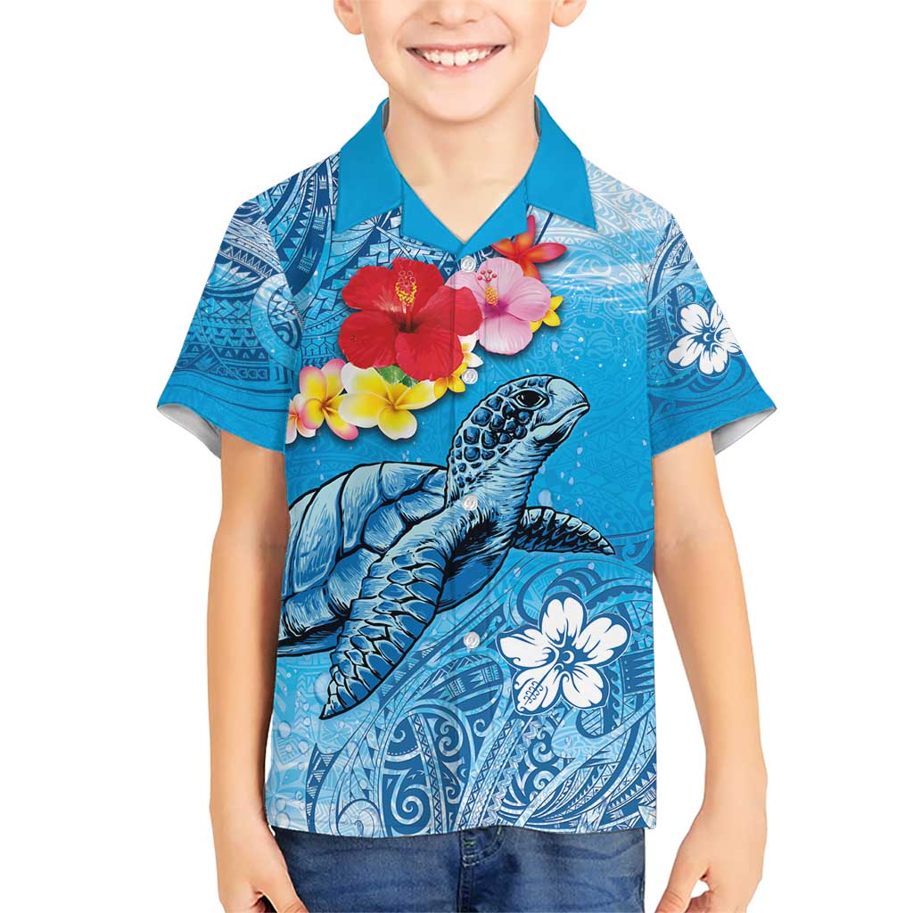 Hawaii Sea Turtle and Tropical Flowers Family Matching Short Sleeve Bodycon Dress and Hawaiian Shirt Polynesian Tattoo Undersea Vibe