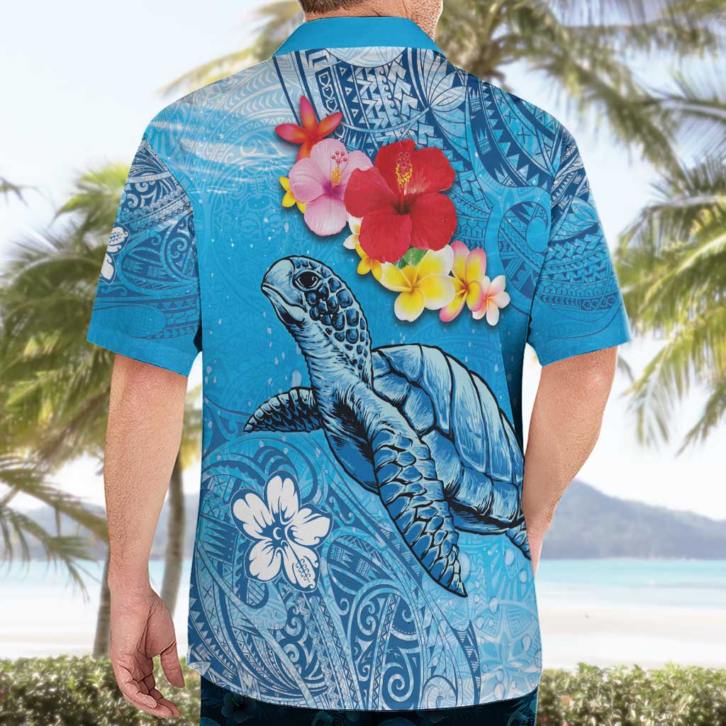 Hawaii Sea Turtle and Tropical Flowers Hawaiian Shirt Polynesian Tattoo Undersea Vibe LT03 - Polynesian Pride