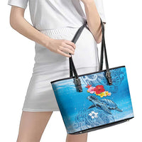 Hawaii Sea Turtle and Tropical Flowers Leather Tote Bag Polynesian Tattoo Undersea Vibe LT03 - Polynesian Pride