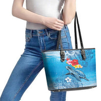 Hawaii Sea Turtle and Tropical Flowers Leather Tote Bag Polynesian Tattoo Undersea Vibe LT03 - Polynesian Pride
