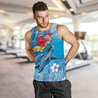 Hawaii Sea Turtle and Tropical Flowers Men Tank Top Polynesian Tattoo Undersea Vibe LT03 Blue - Polynesian Pride