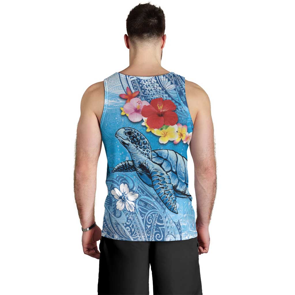 Hawaii Sea Turtle and Tropical Flowers Men Tank Top Polynesian Tattoo Undersea Vibe LT03 - Polynesian Pride