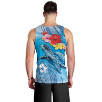 Hawaii Sea Turtle and Tropical Flowers Men Tank Top Polynesian Tattoo Undersea Vibe LT03 - Polynesian Pride
