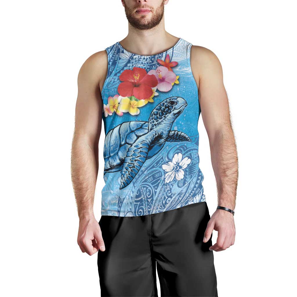 Hawaii Sea Turtle and Tropical Flowers Men Tank Top Polynesian Tattoo Undersea Vibe LT03 - Polynesian Pride