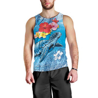 Hawaii Sea Turtle and Tropical Flowers Men Tank Top Polynesian Tattoo Undersea Vibe LT03 - Polynesian Pride