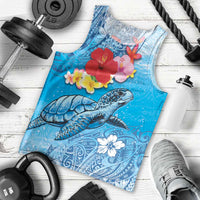 Hawaii Sea Turtle and Tropical Flowers Men Tank Top Polynesian Tattoo Undersea Vibe LT03 - Polynesian Pride