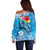 Hawaii Sea Turtle and Tropical Flowers Off Shoulder Sweater Polynesian Tattoo Undersea Vibe