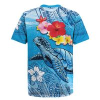 Hawaii Sea Turtle and Tropical Flowers Rugby Jersey Polynesian Tattoo Undersea Vibe LT03 - Polynesian Pride