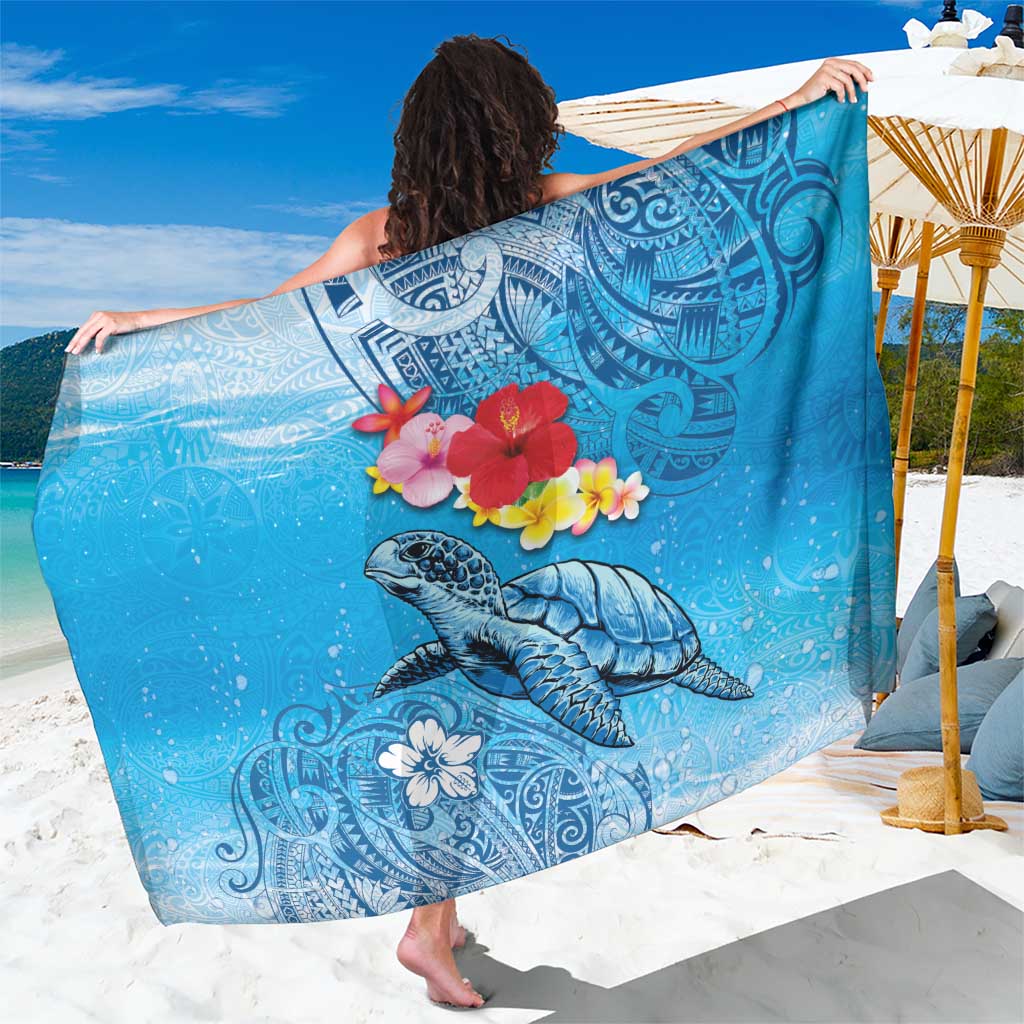 Hawaii Sea Turtle and Tropical Flowers Sarong Polynesian Tattoo Undersea Vibe