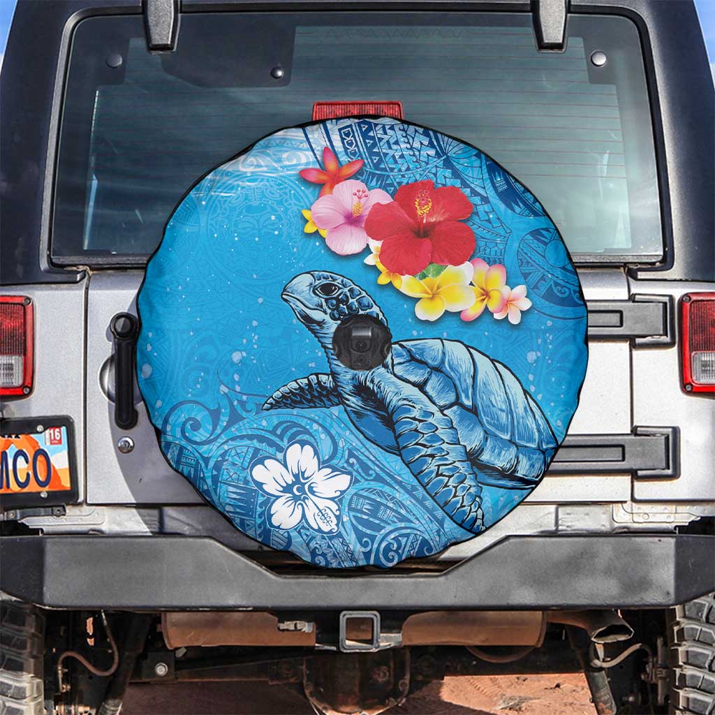 Hawaii Sea Turtle and Tropical Flowers Spare Tire Cover Polynesian Tattoo Undersea Vibe