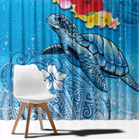 Hawaii Sea Turtle and Tropical Flowers Window Curtain Polynesian Tattoo Undersea Vibe LT03 - Polynesian Pride
