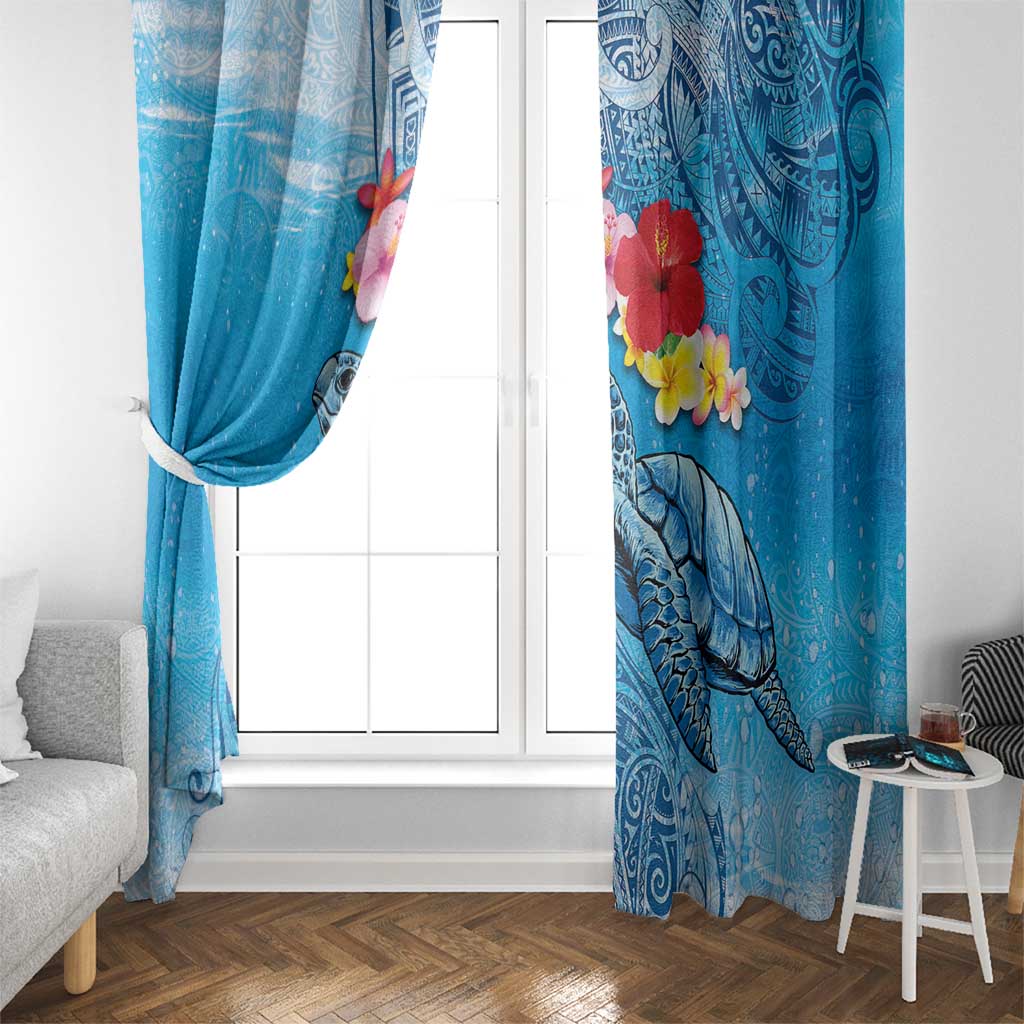 Hawaii Sea Turtle and Tropical Flowers Window Curtain Polynesian Tattoo Undersea Vibe LT03 - Polynesian Pride