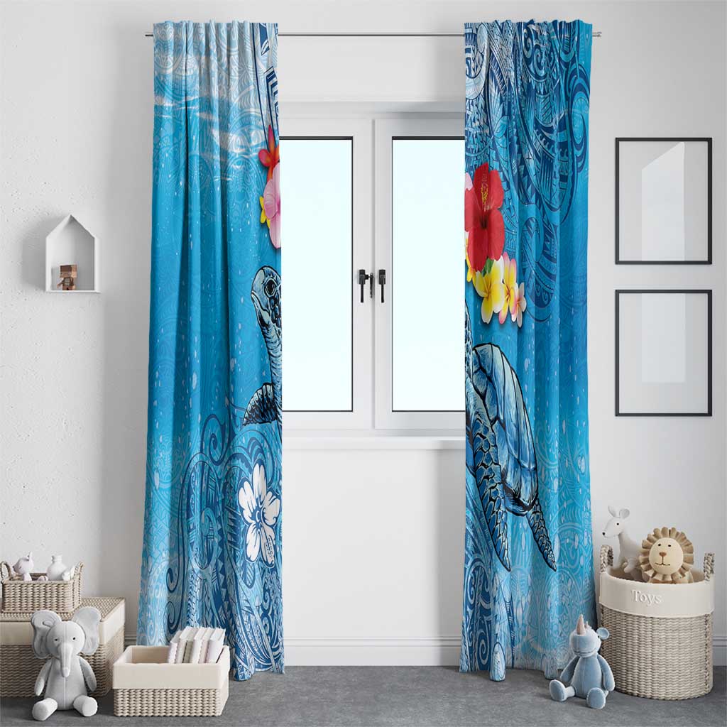 Hawaii Sea Turtle and Tropical Flowers Window Curtain Polynesian Tattoo Undersea Vibe LT03 - Polynesian Pride
