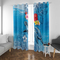 Hawaii Sea Turtle and Tropical Flowers Window Curtain Polynesian Tattoo Undersea Vibe LT03 With Grommets Blue - Polynesian Pride