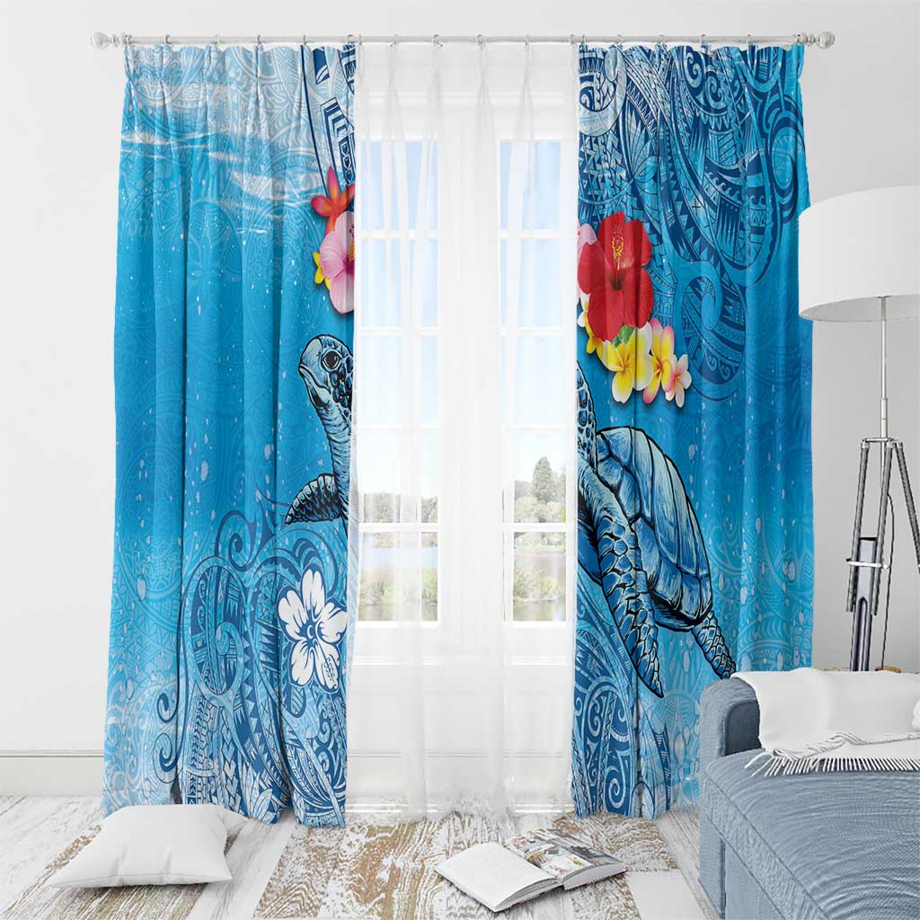 Hawaii Sea Turtle and Tropical Flowers Window Curtain Polynesian Tattoo Undersea Vibe LT03 - Polynesian Pride