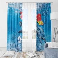 Hawaii Sea Turtle and Tropical Flowers Window Curtain Polynesian Tattoo Undersea Vibe LT03 - Polynesian Pride